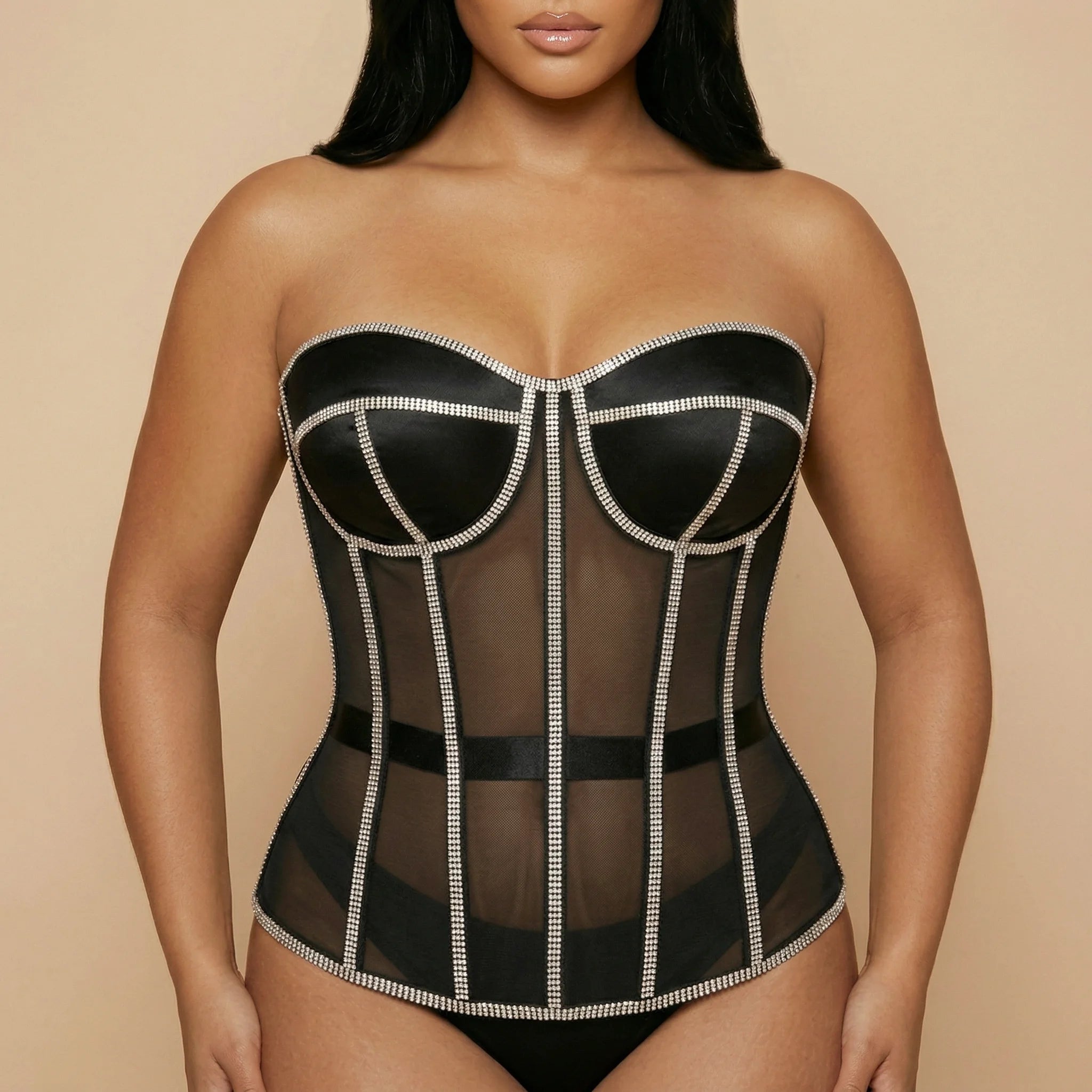 Corset Noir de Soirée - Vue face (plus-size)