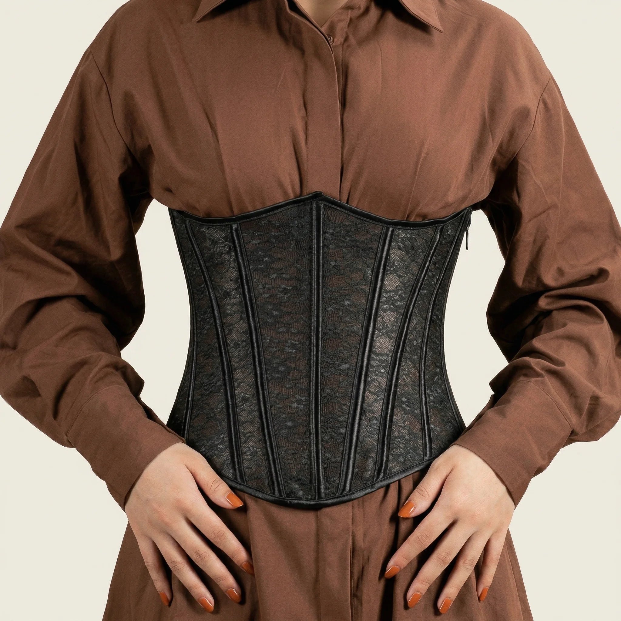 Corset Noir Dentelle - Vue face (moyenne)
