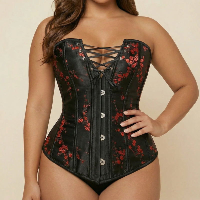Corset Noir Et Rouge - Vue face (curvy)