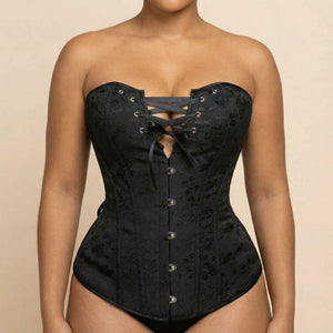 Corset Noir Fleur - Vue face (curvy)