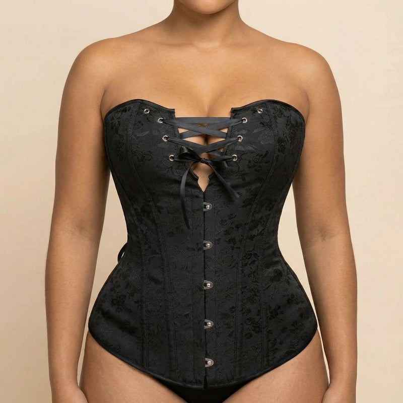 Corset Noir Fleur - Vue face (curvy)