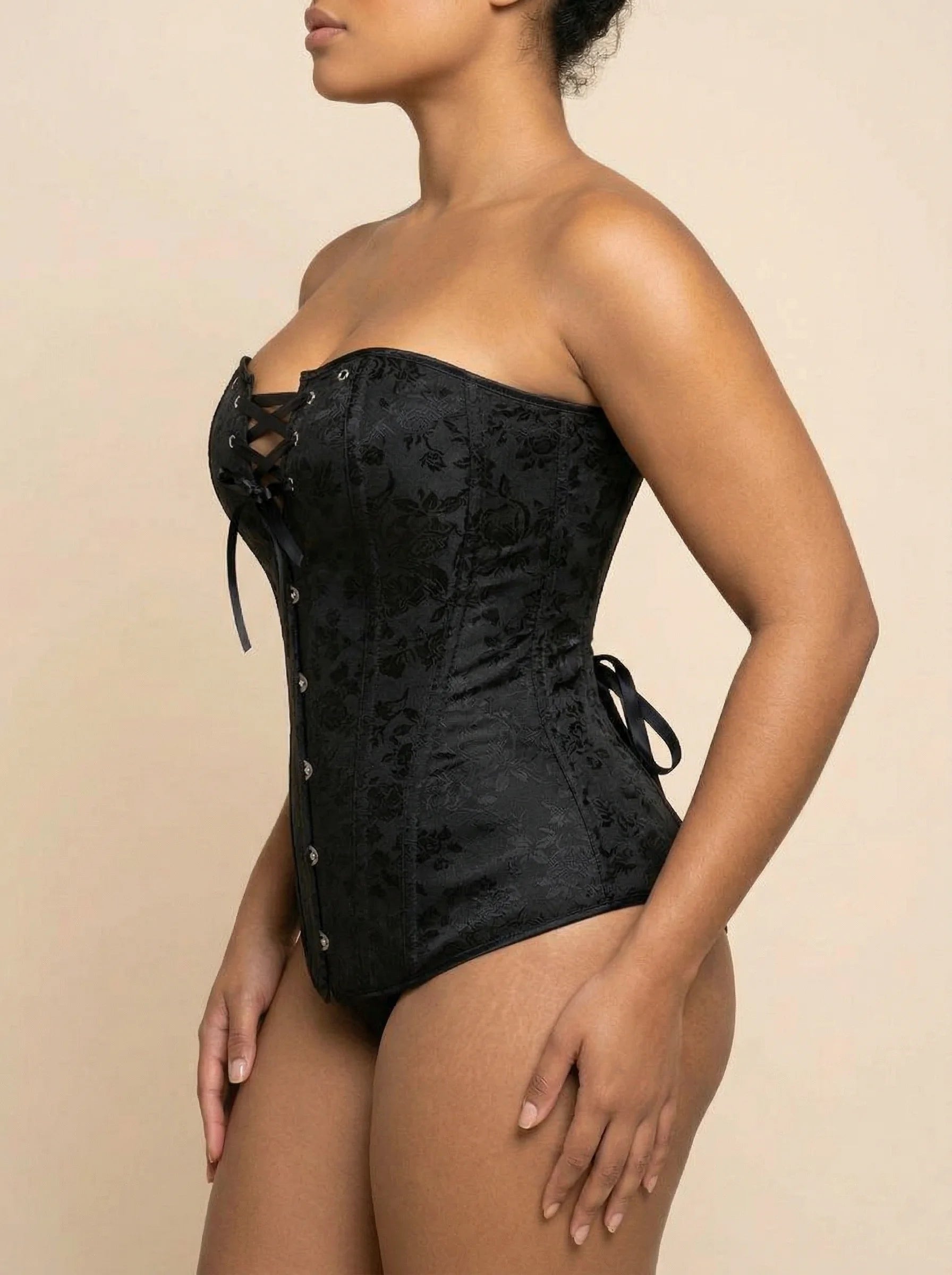 Corset Noir Fleur - Vue profil (curvy)