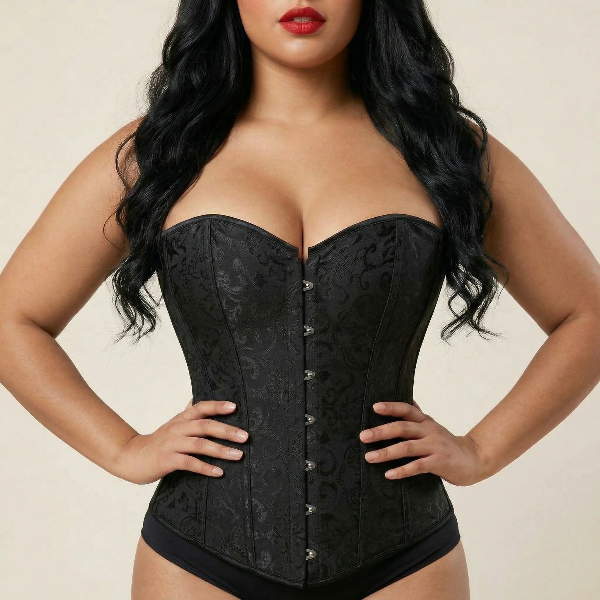 Corset Noir Long Femme - Vue face (plus-size)