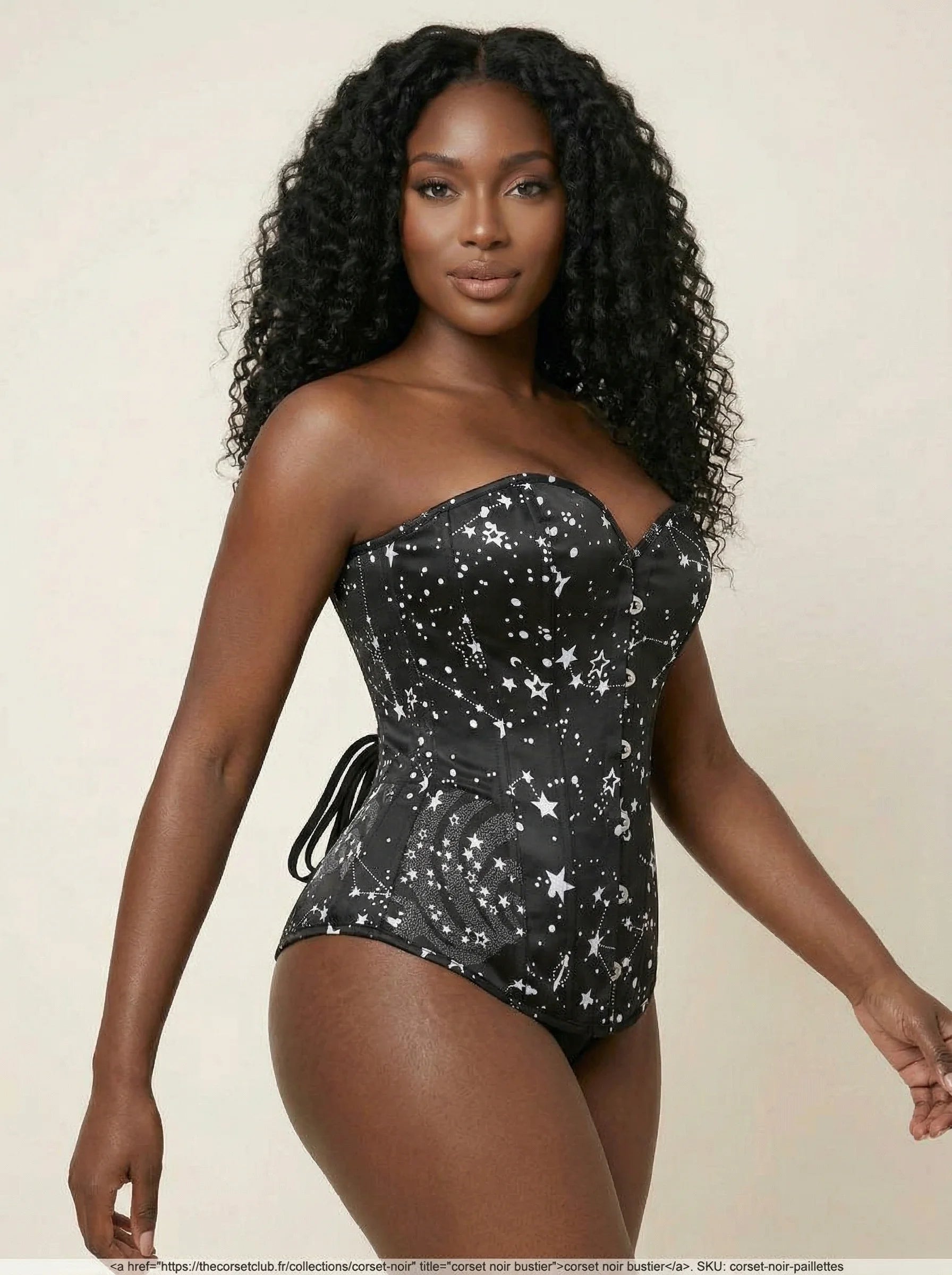 Corset Noir Paillettes - Vue mouvement (curvy)
