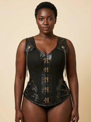 Corset Noir Simili Cuir - Vue principale (plus-size)