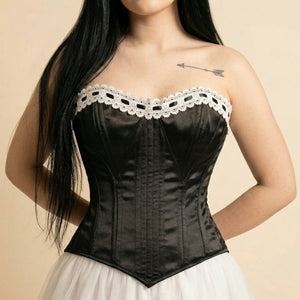 Corset Satin Noir - Vue face (curvy)