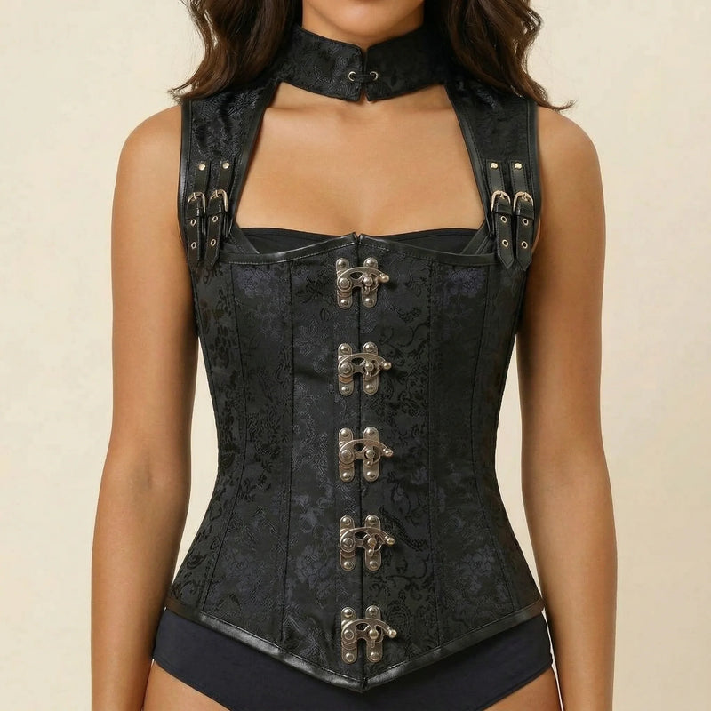 Corset Steampunk Noir - Vue face (petite)