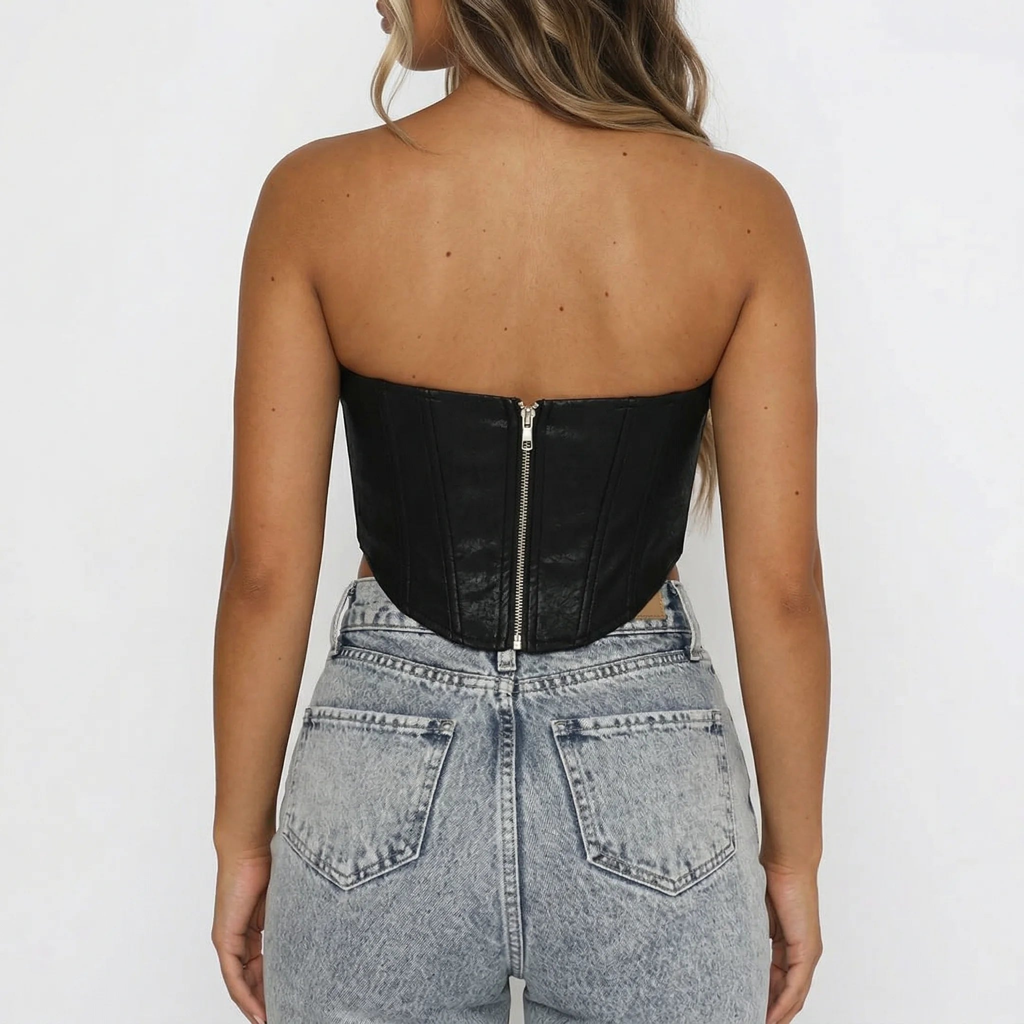 Corset Noir en Cuir - Vue dos (plus-size)