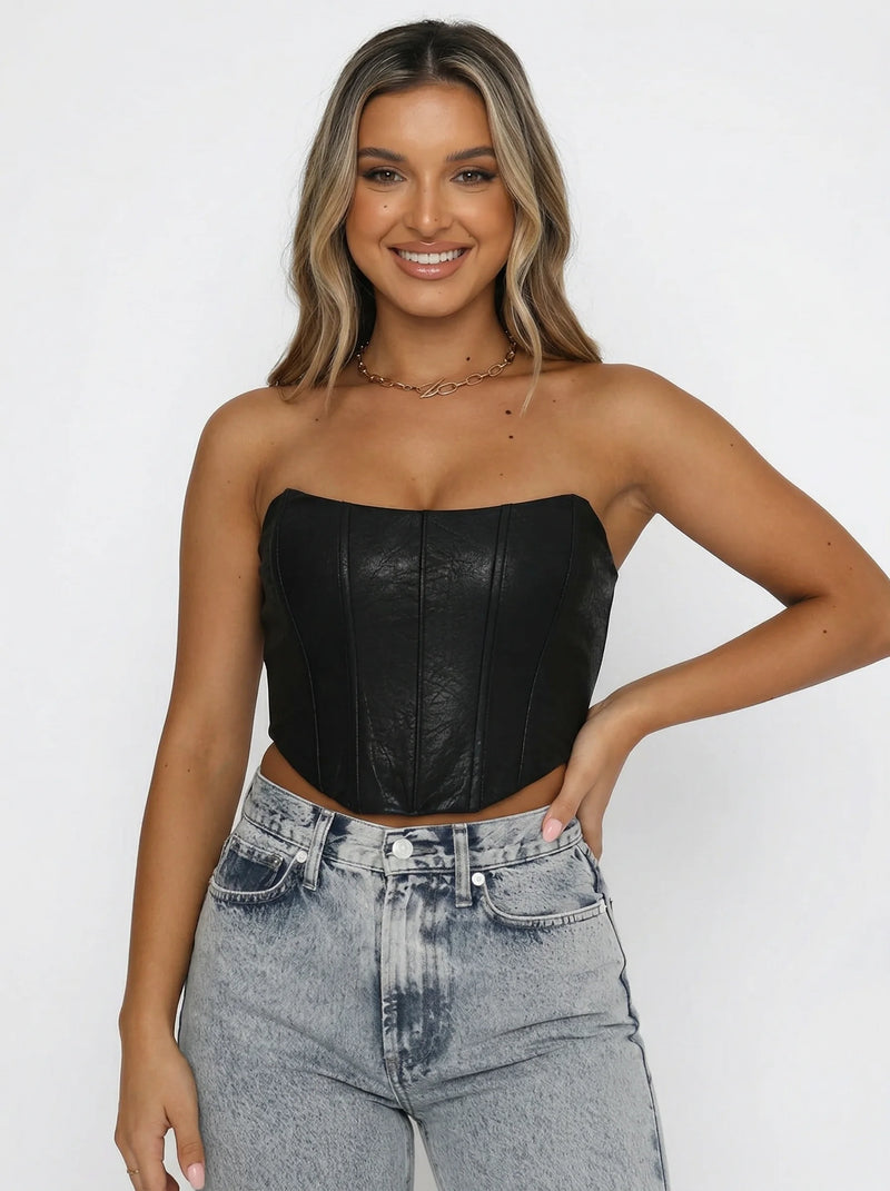 Corset Noir en Cuir - Vue principale (plus-size)