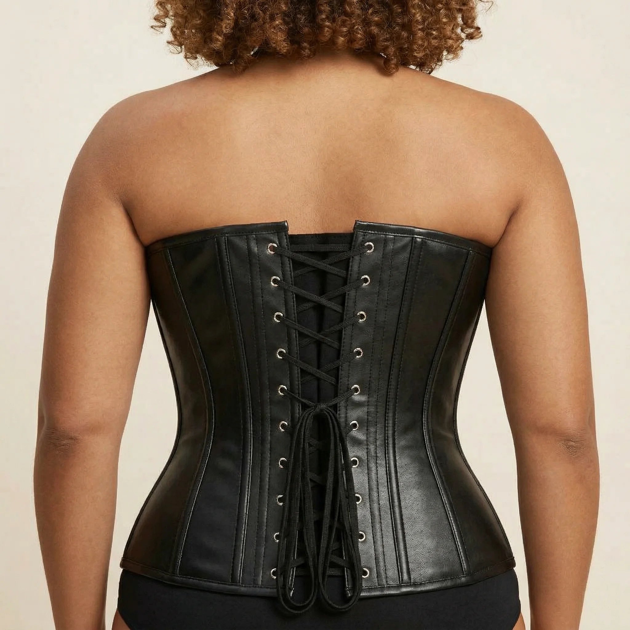 Corset Noir Simili Cuir Femme - Vue dos (plus-size)