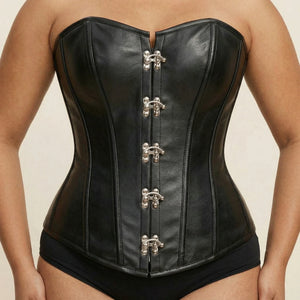 Corset Noir Simili Cuir Femme - Vue face (plus-size)