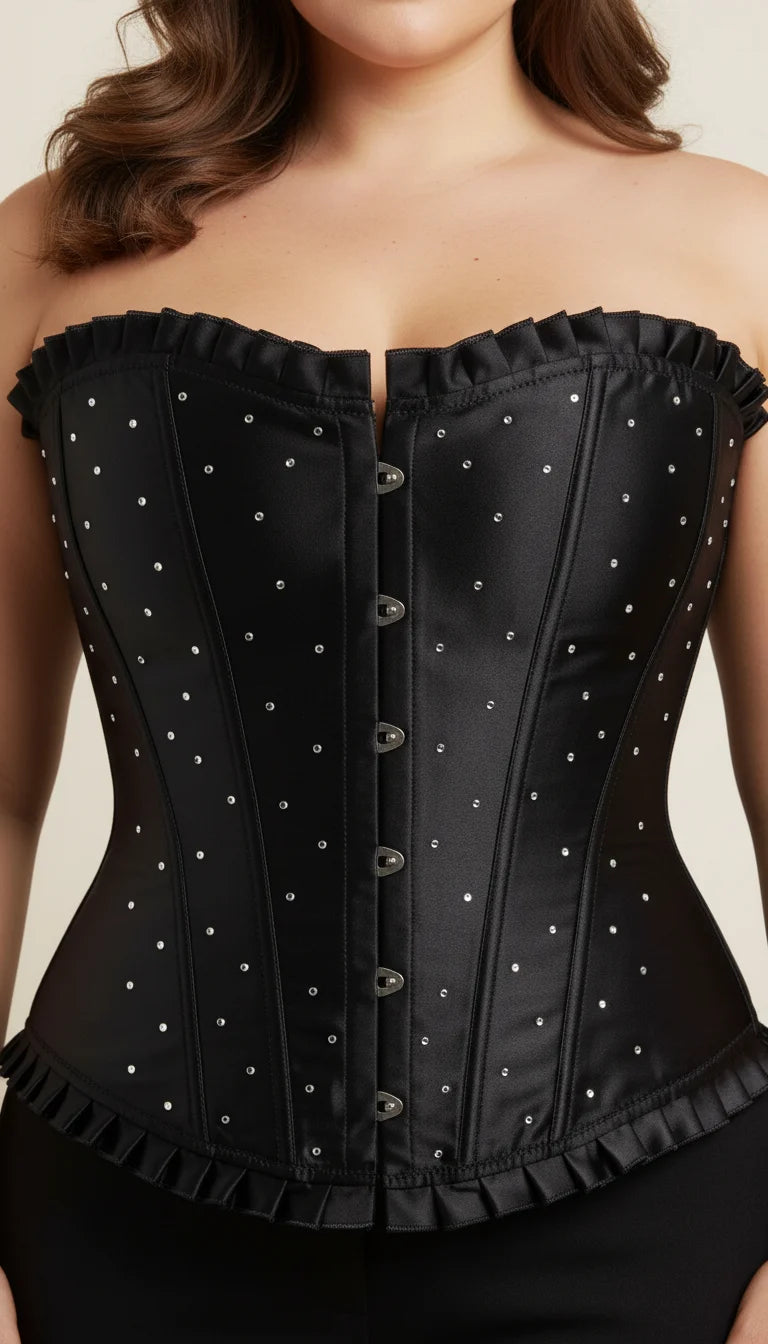 Corset Noir Strass - Vue face