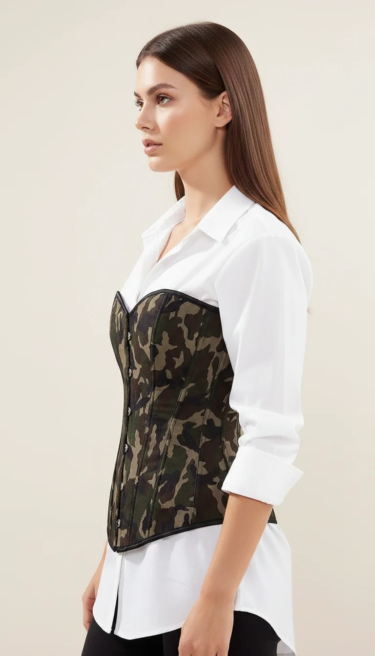 Corset Overbust Camouflage Militaire - Vue profil