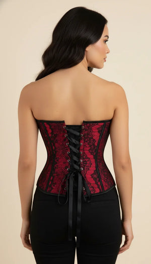 Corset Overbust Dentelle Rouge - Vue dos