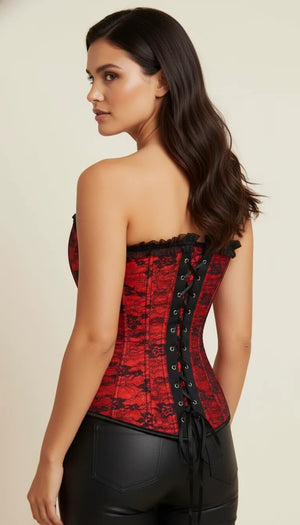 Corset Overbust Dentelle Rouge Noir - Vue dos