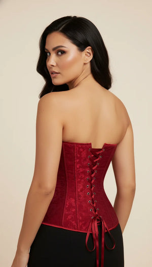 Corset Overbust Jacquard Rouge - Vue dos