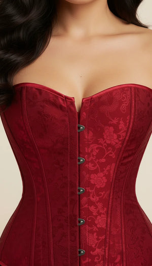 Corset Overbust Jacquard Rouge - Vue face