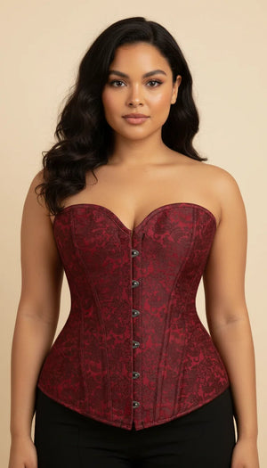 Corset Overbust Jacquard Rouge Floral