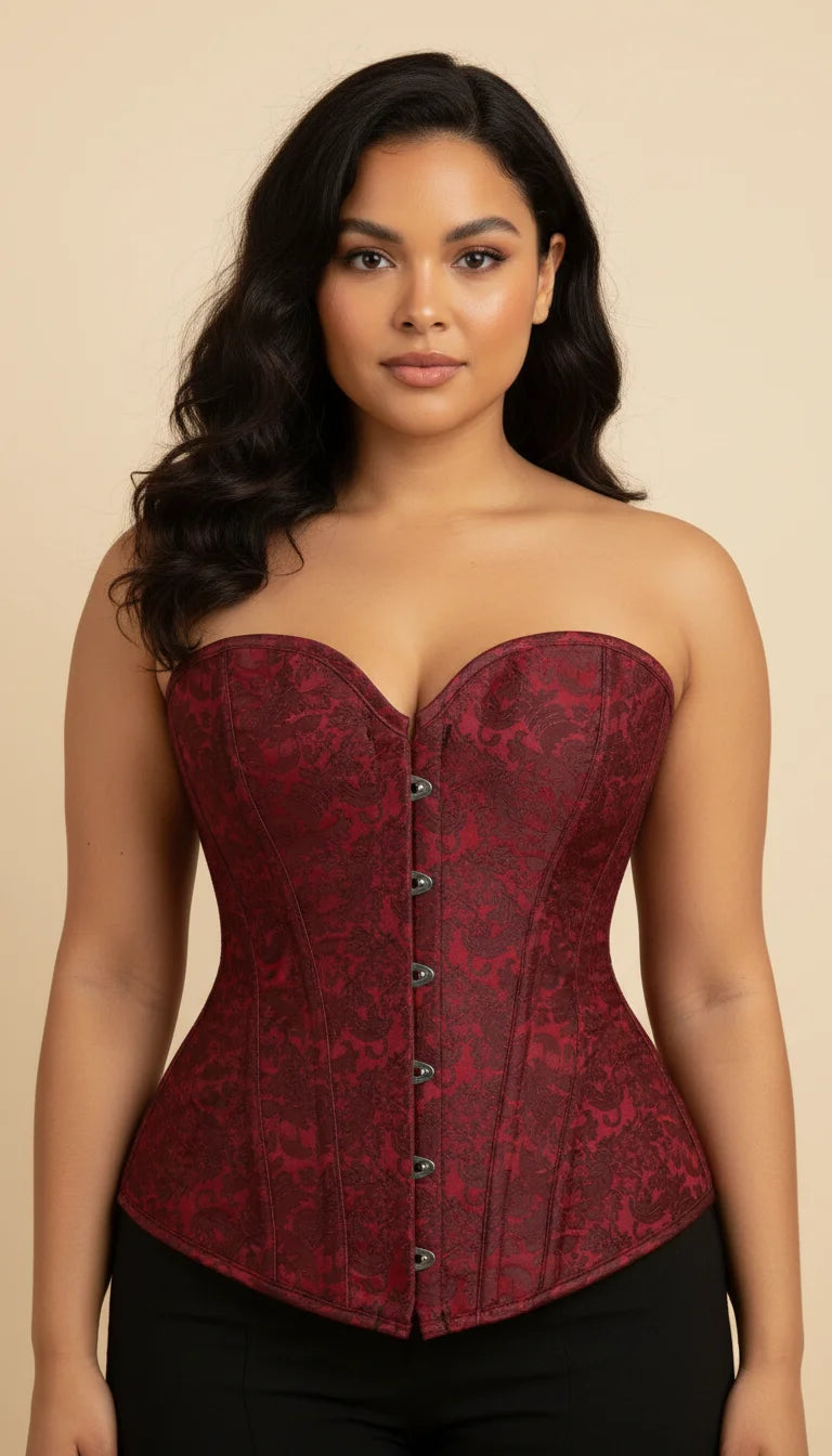 Corset Overbust Jacquard Rouge Floral