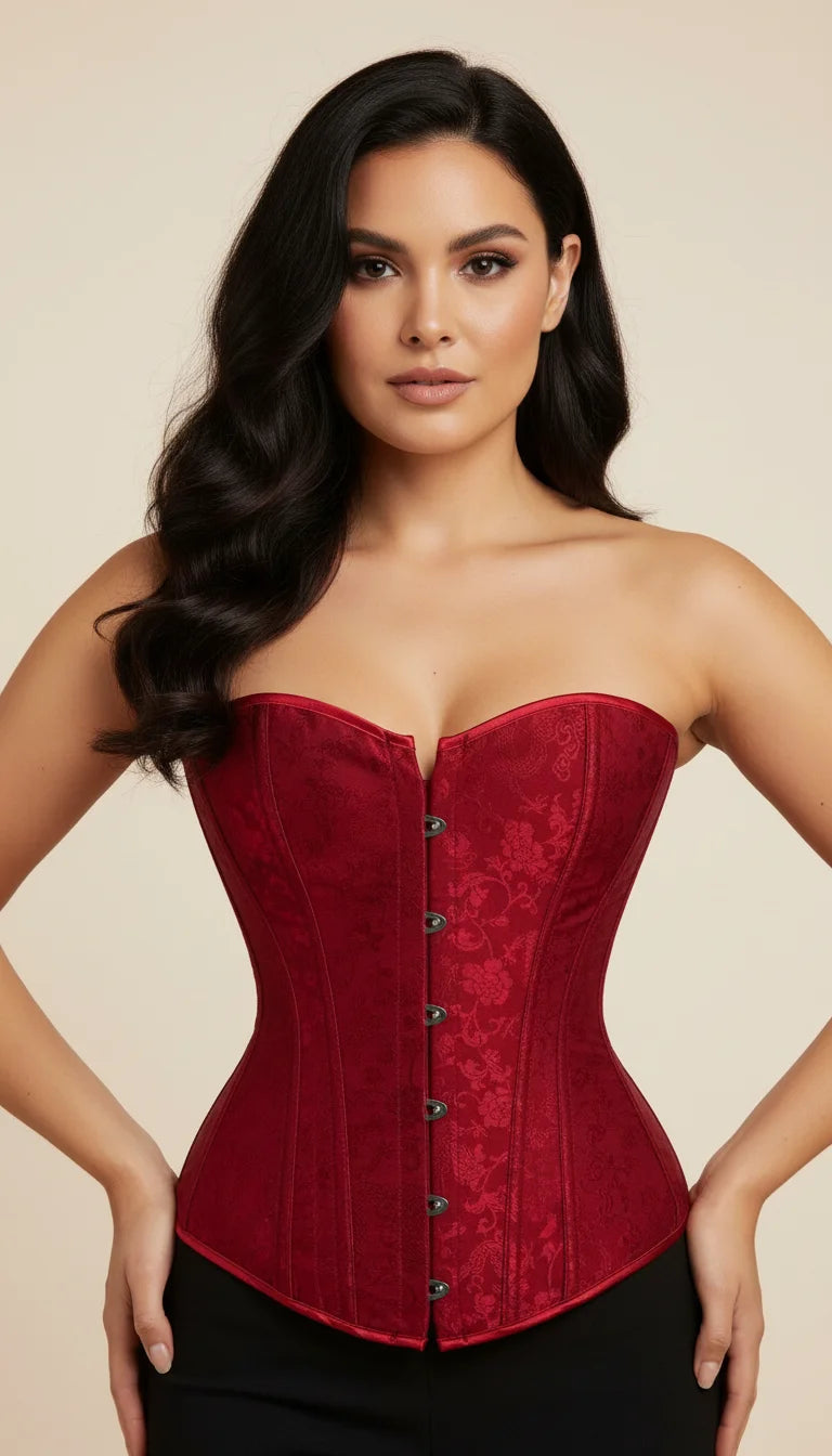 Corset Overbust Jacquard Rouge