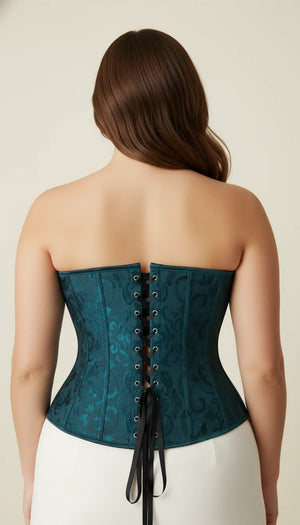 Corset Overbust Jacquard Vert Pétrole - Vue dos