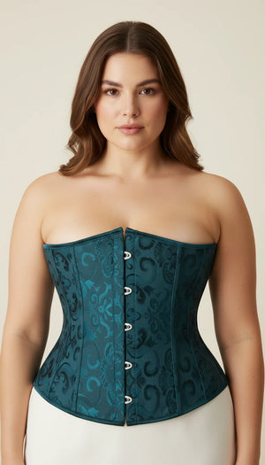 Corset Overbust Jacquard Vert Pétrole - Vue principale