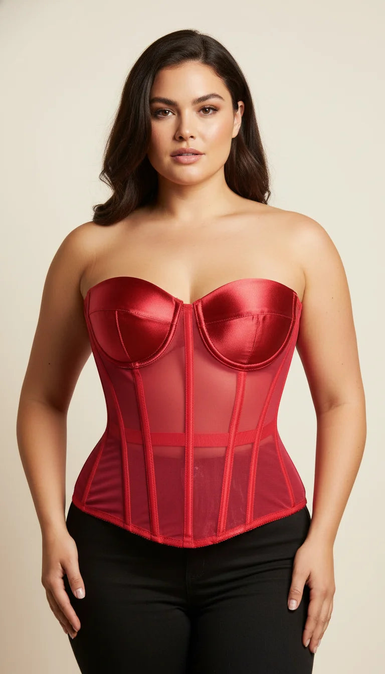 Corset Overbust Maille Satin Rouge