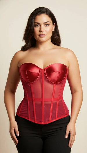 Corset Overbust Maille Satin Rouge