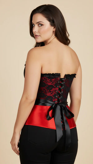 Corset Overbust Rouge Dentelle Noire - Vue dos