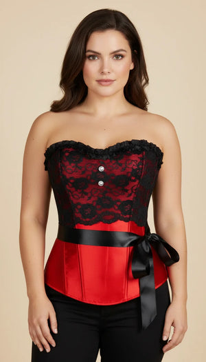Corset Overbust Rouge Dentelle Noire