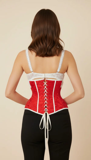 Corset Overbust Rouge Fleurie - Vue dos