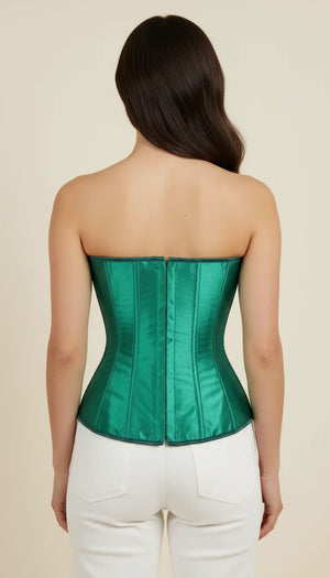 Corset Overbust Satiné Vert Émeraude - Vue dos