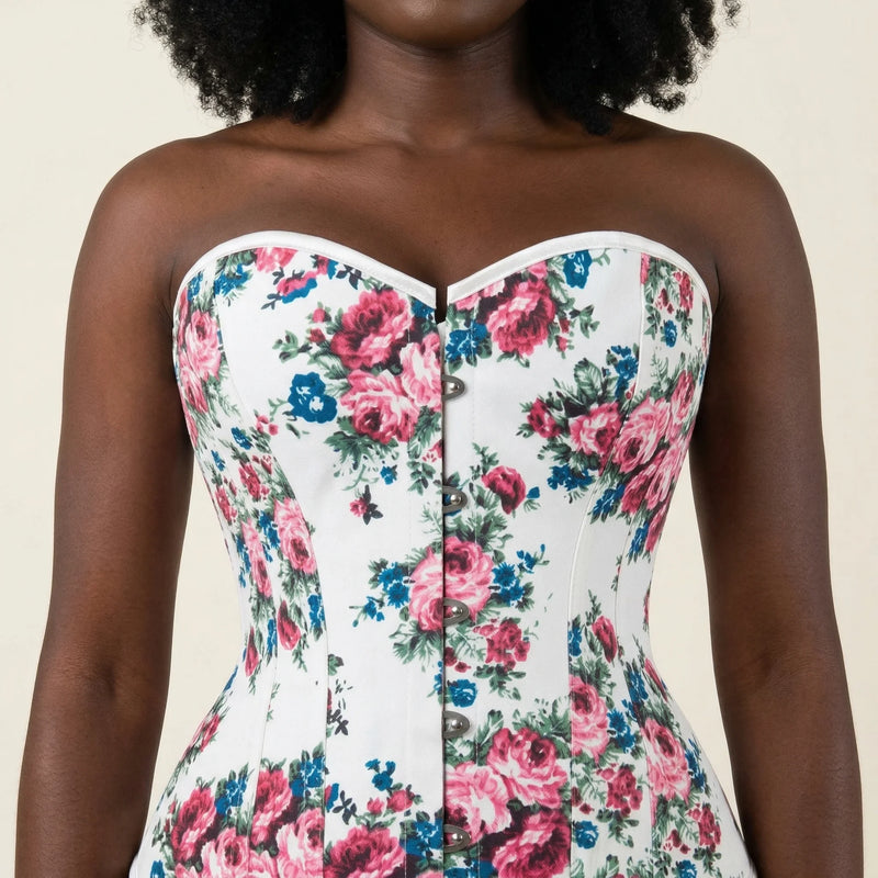 Corset Rose et Blanc - Vue face (curvy)