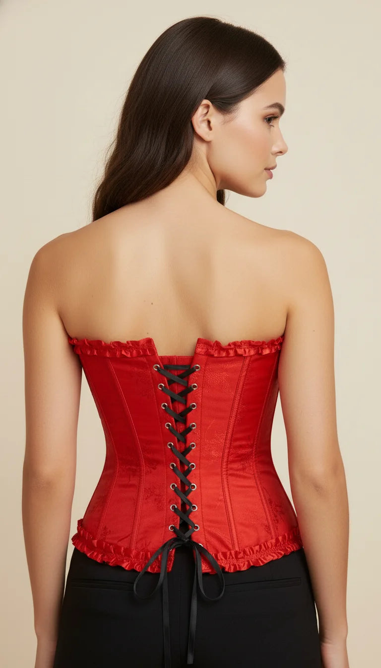 Corset Rouge Jacquard Structuré - Vue dos