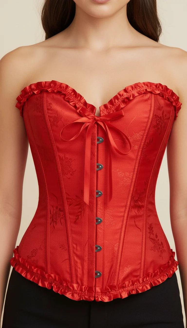 Corset Rouge Jacquard Structuré - Vue face