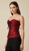 Corset Satin Brocart Rouge Noir
