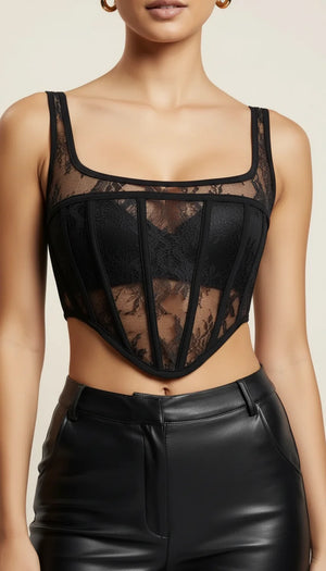 Corset Top Dentelle Transparente - Vue face