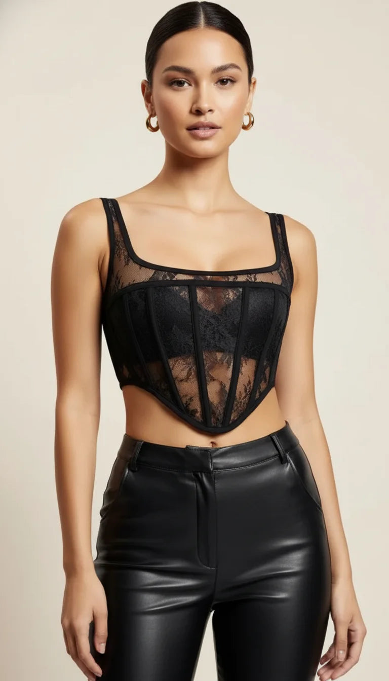 Corset Top Dentelle Transparente - Vue principale
