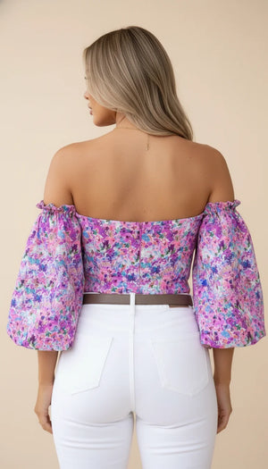 Corset Top Floral Épaules Dénudées - Vue dos