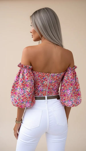 Corset Top Floral Manches Bouffantes - Vue dos