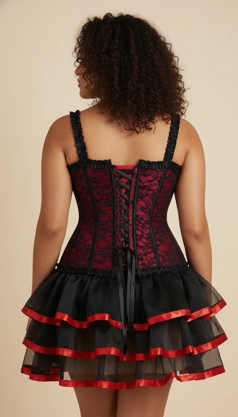 Corset Tutu Dentelle Rouge Noir - Vue dos