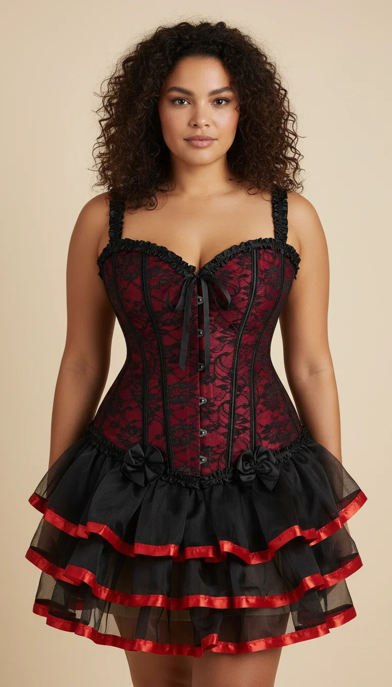 Corset Tutu Dentelle Rouge Noir