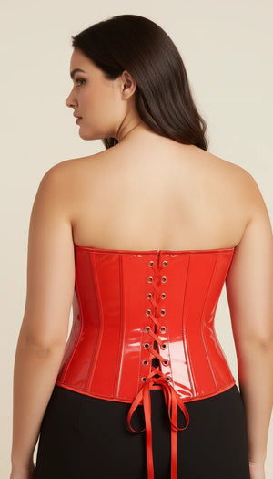 Corset Underbust Lacé Rouge Vinyle - Vue dos