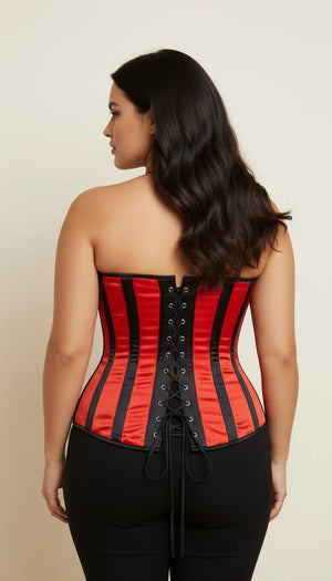Corset Underbust Rayé Rouge Noir - Vue dos