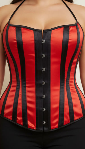 Corset Underbust Rayé Rouge Noir - Vue face