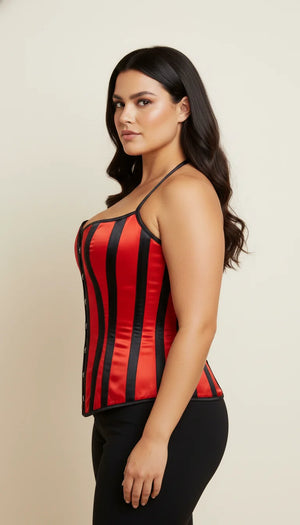 Corset Underbust Rayé Rouge Noir - Vue profil