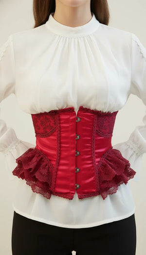 Corset Underbust Satin Rouge Dentelle - Vue face