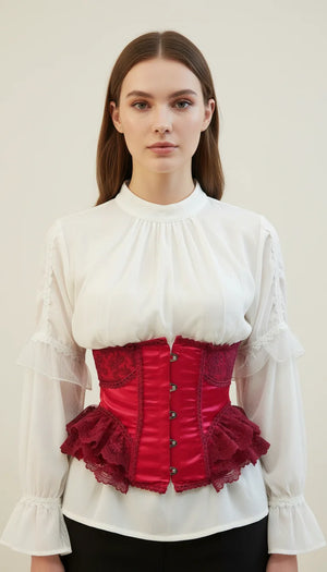 Corset Underbust Satin Rouge Dentelle