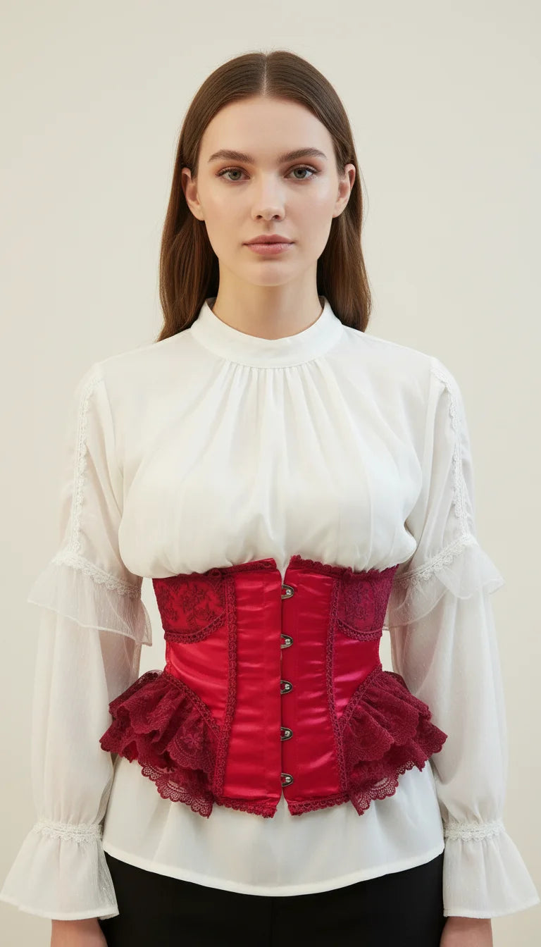 Corset Underbust Satin Rouge Dentelle