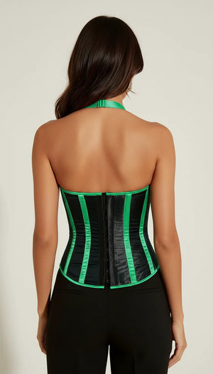 Corset Vert Émeraude Rayé Satiné - Vue dos